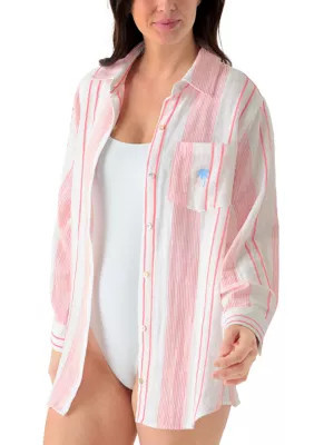 Surf Gypsy Women's Long Sleeve Big Shirt Swim Cover Up, Pink, Large | Belk