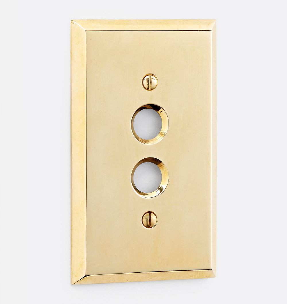 Lewis Single Push-Button Switchplate, Unlacquered Brass | Rejuvenation