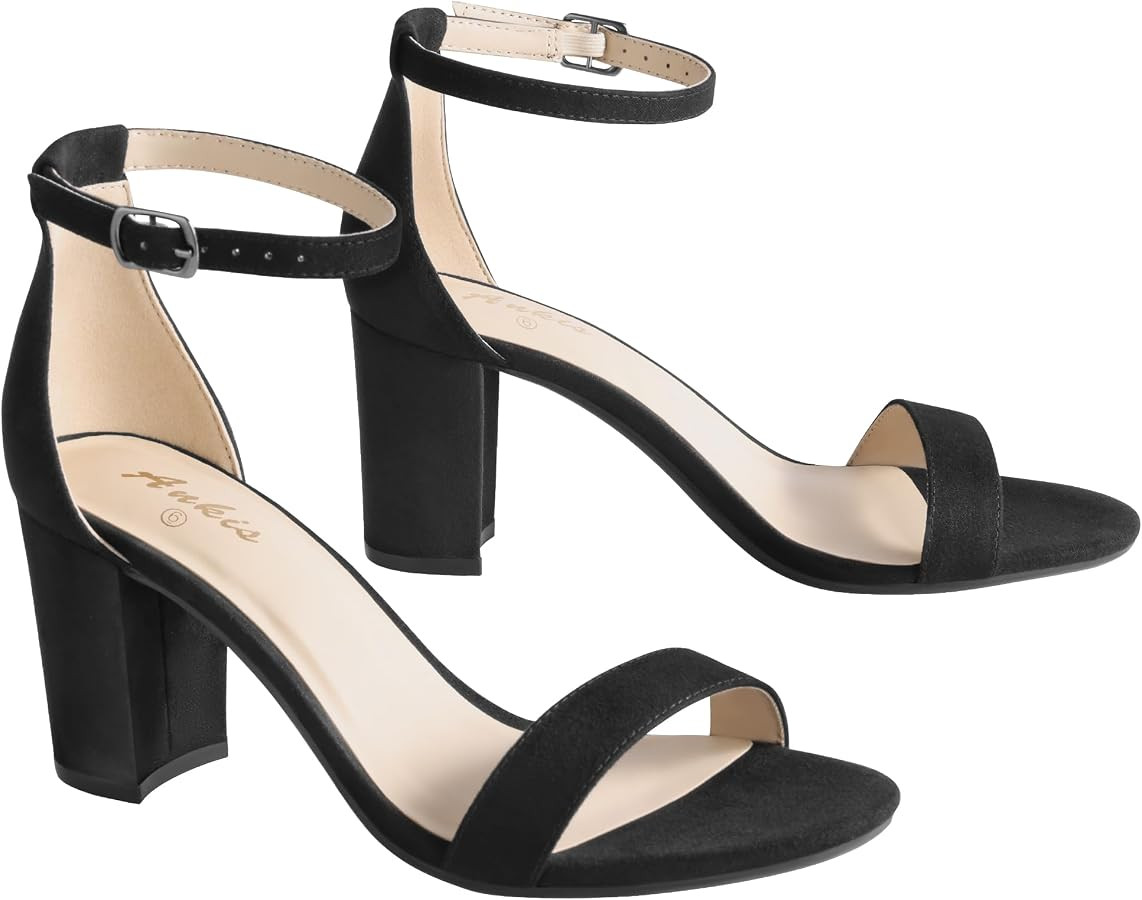 Ankis Heels for Women Open Toe Ankle Strap Chunky Heel Sandals 2.75 Inch | Amazon (US)