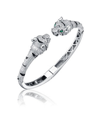 Rachel Glauber White Gold Plated Bendable Panther Bangle Bracelet - Macy's | Macy's