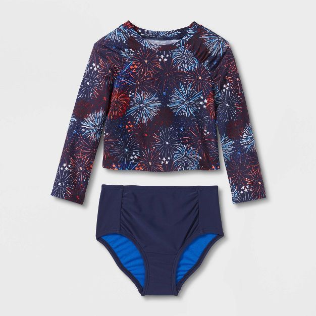 Toddler Girls' 2pc Firework Print Long Sleeve Rash Guard Set - Cat & Jack™ Navy Blue | Target