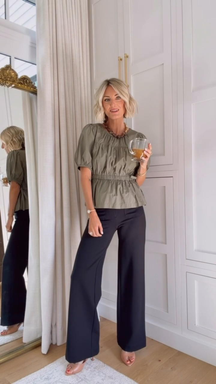 A great workwear look option! A good pair of black work pants is an essential - these go with so many pieces I own! Wearing XS/00

Loverly grey, work outfit ideas, how to style black pants, sage green ruched top; puff sleeve blouse, work outfit inspo for fall

#LTKWorkwear #LTKootd #LTKSeasonal