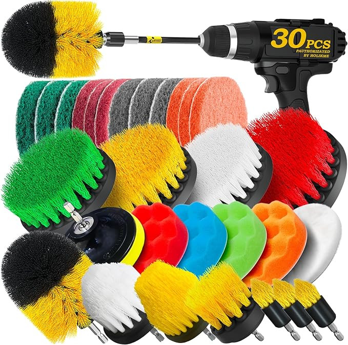 Holikme 30Pack Drill Brush Attachments Set,Scrub Pads & Sponge, Power Scrubber Brush with Extend ... | Amazon (US)