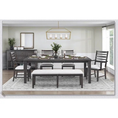 Classic Style 6pc Dining Set with Dark Espresso Finish, Bench, and Comfortable Padded Chairs for Elegant Meals | Wayfair North America