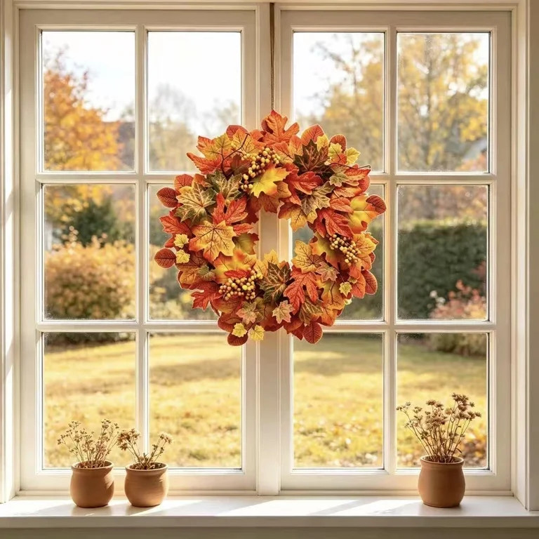 Fall Wreath Maple Leaf Fall Wreaths for Front Door Fall Decoration Artificial  Wreaths with Vibra... | Walmart (US)
