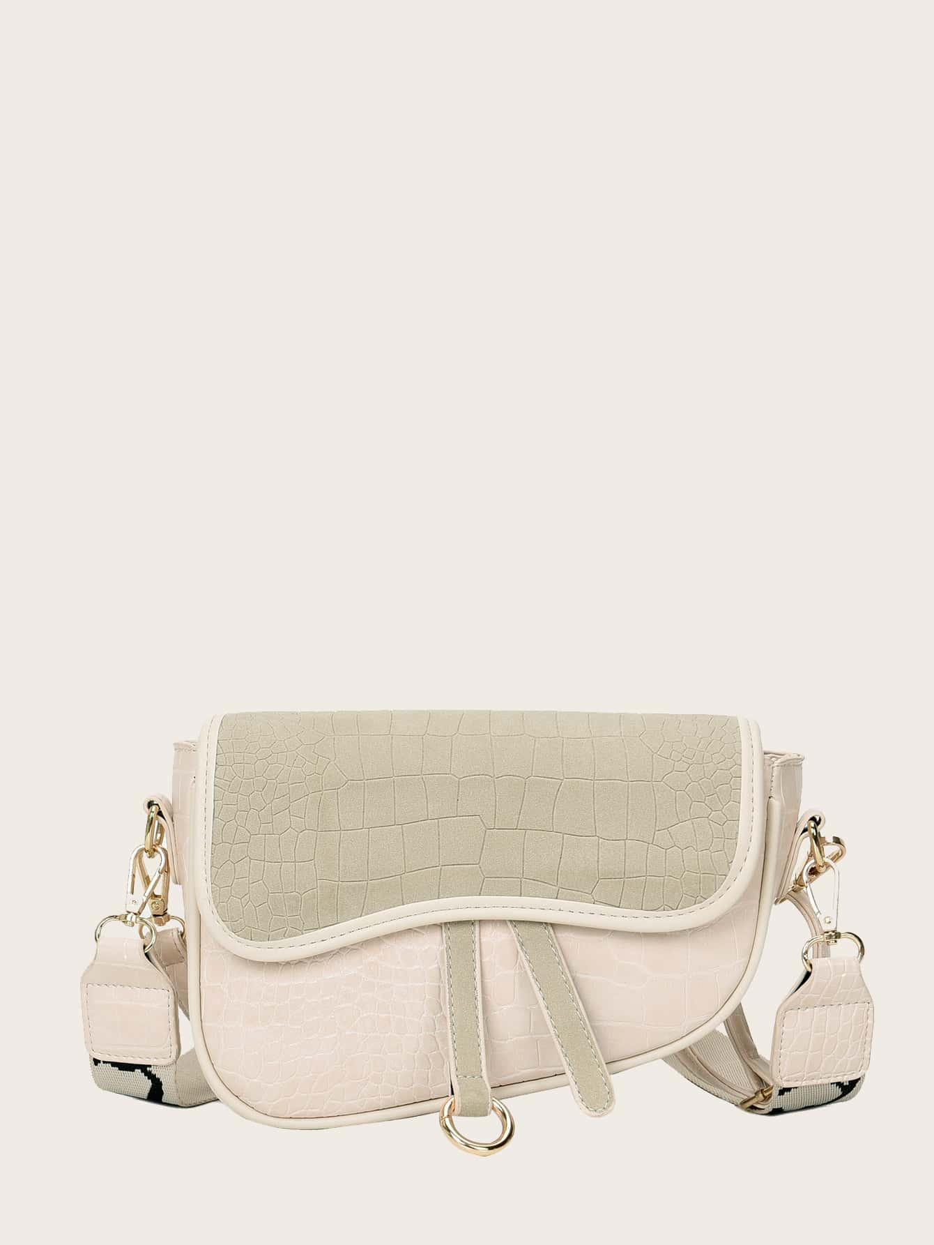 Croc Embossed Flap Saddle Bag | SHEIN