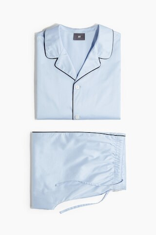 H & M - Cotton Pajama Shirt and Pants - Blue | H&M (US + CA)