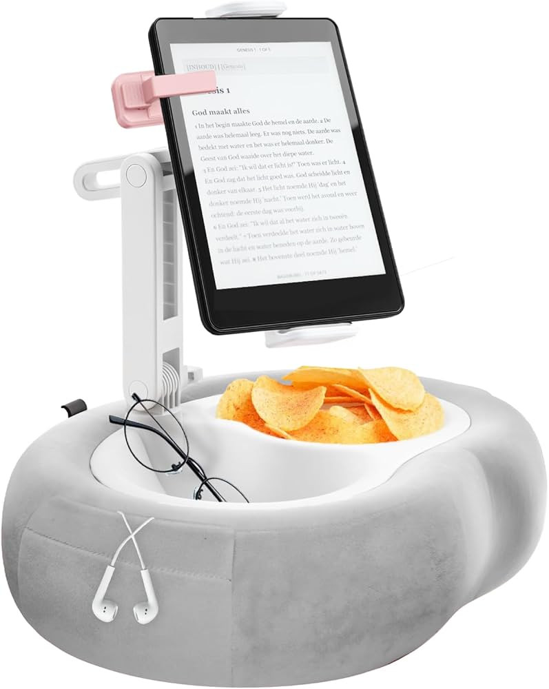Adjustable Tablet Pillow Stand with 360° Rotating Holder, Detachable Snack Tray & Storage Pocket... | Amazon (US)