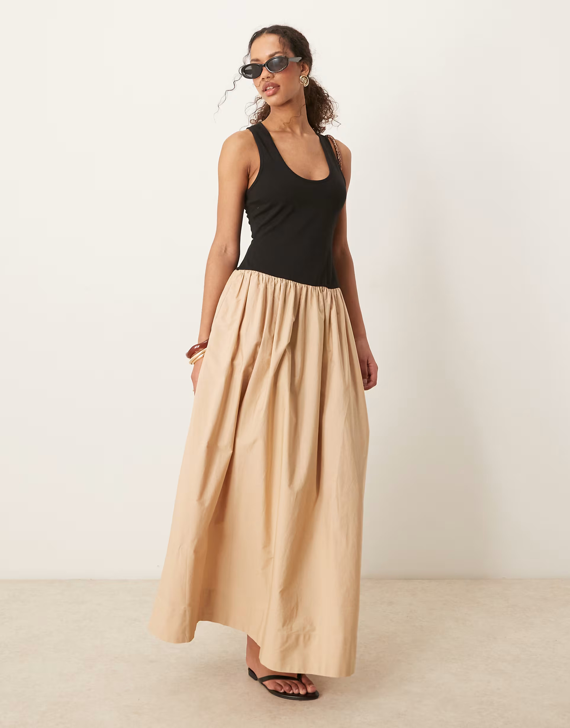 ASOS DESIGN scoop neck hybrid maxi dress in stone | ASOS | ASOS (Global)