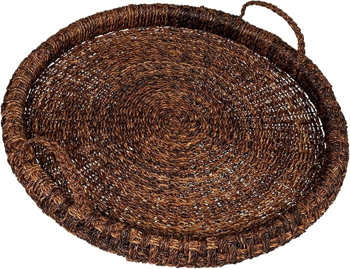Creative Co-Op Artisanal Bankuan Braided Tray with Handles, Dark Brown | Amazon (US)