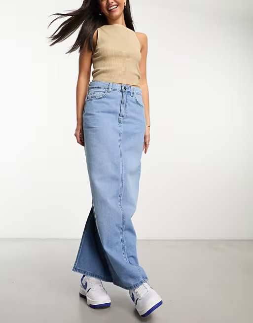 Cotton On straight maxi skirt in light washed denim | ASOS (Global)