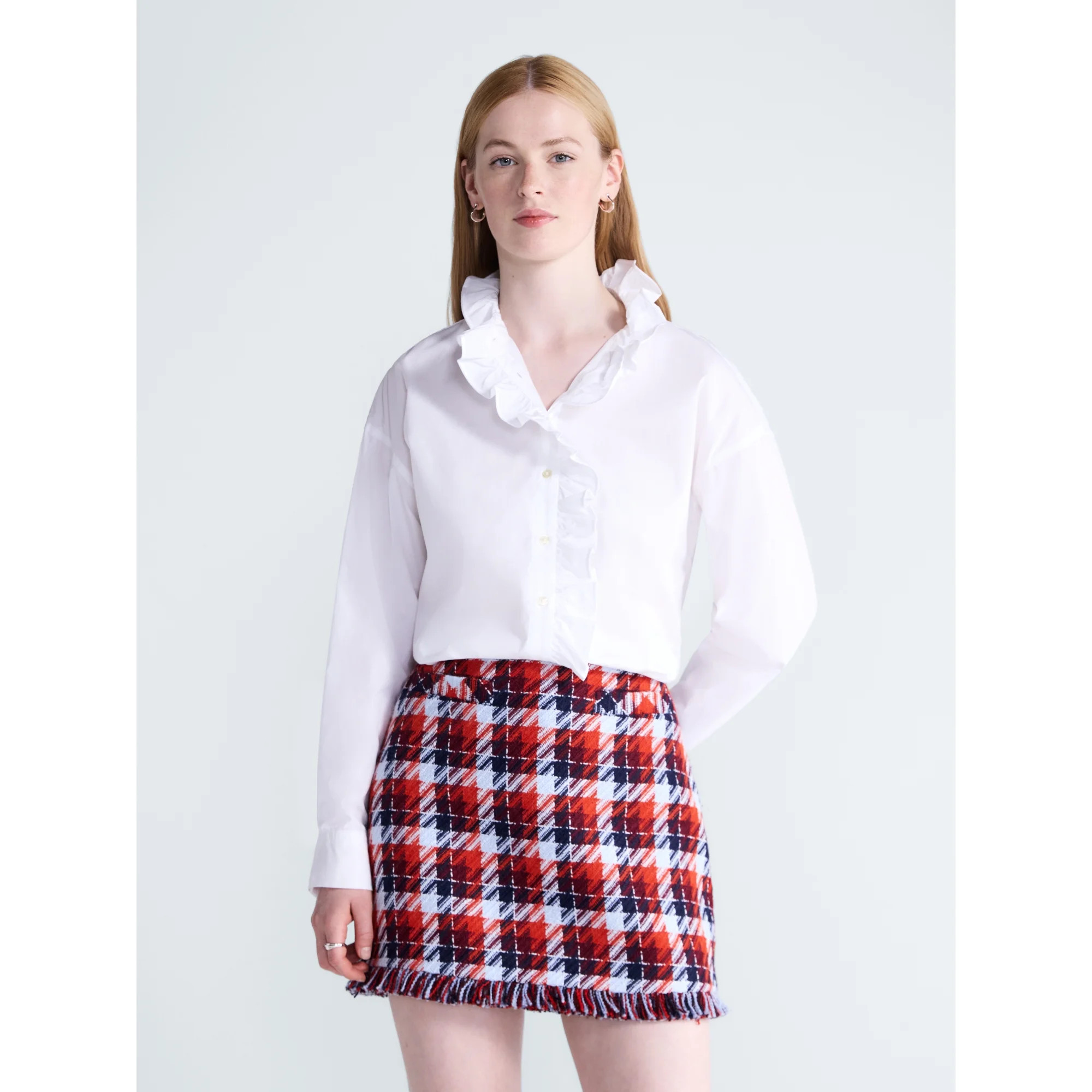 Free Assembly Women's and Women's Plus Ruffle Neck Cotton Top, Sizes XS-4X | Walmart (US)