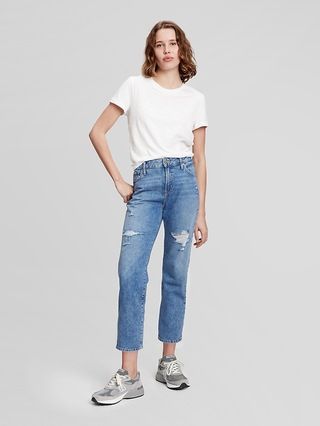 Mid Rise Distressed Universal Slim Boyfriend Jeans with Washwell | Gap Factory