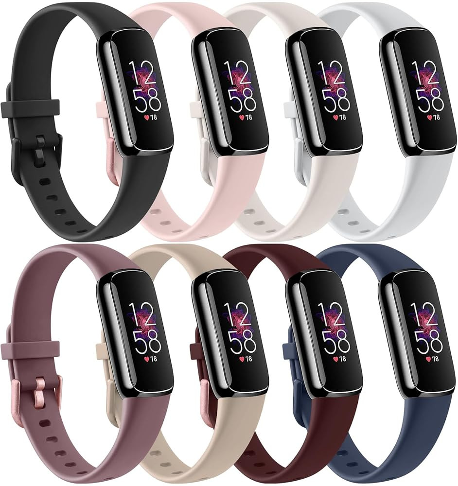 8 Pack Bands Compatible with Fitbit Luxe Bands for Women Men, Soft Silicone Wristband Replacement... | Amazon (US)