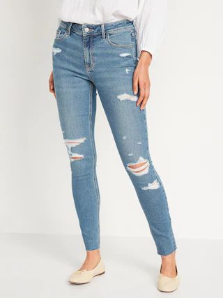 Mid-Rise Rockstar Super-Skinny Ripped Cut-Off Ankle Jeans for Women | Old Navy (US)