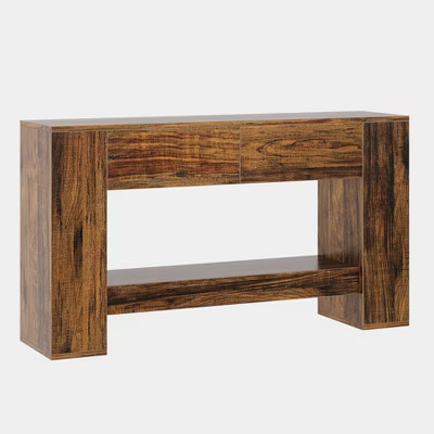 Tribesigns 55.1" Console Table with 2 Drawers, Wooden 2-Tier Sofa Table Behind Couch,  Entryway Table for Corridor, Hallway, Brown | Target