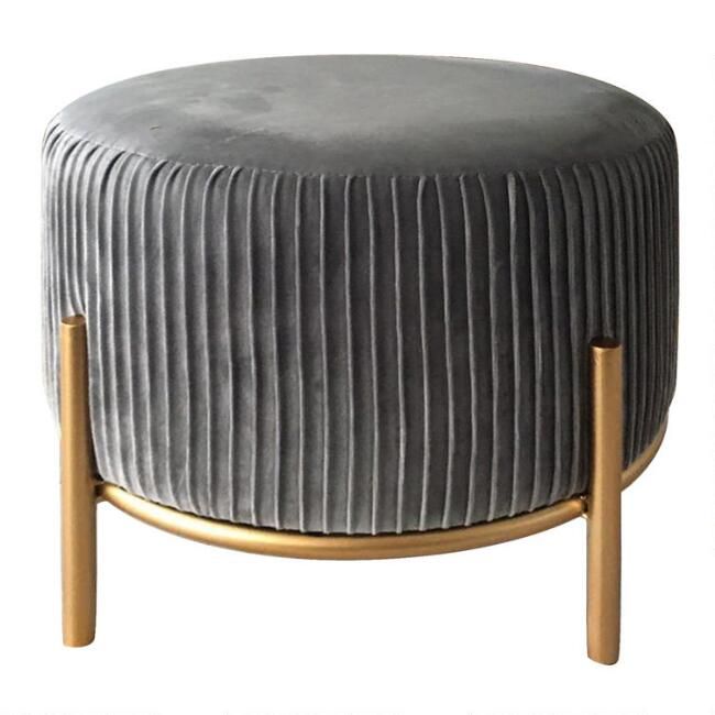 Round Pleated Velvet Anniston Upholstered Stool | World Market