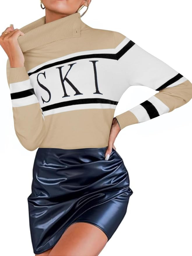 Women's Turtleneck Sweater 2024 Fall Colorblock Pullover Tight Knit Ski Sweaters Thermal Shirts W... | Amazon (US)