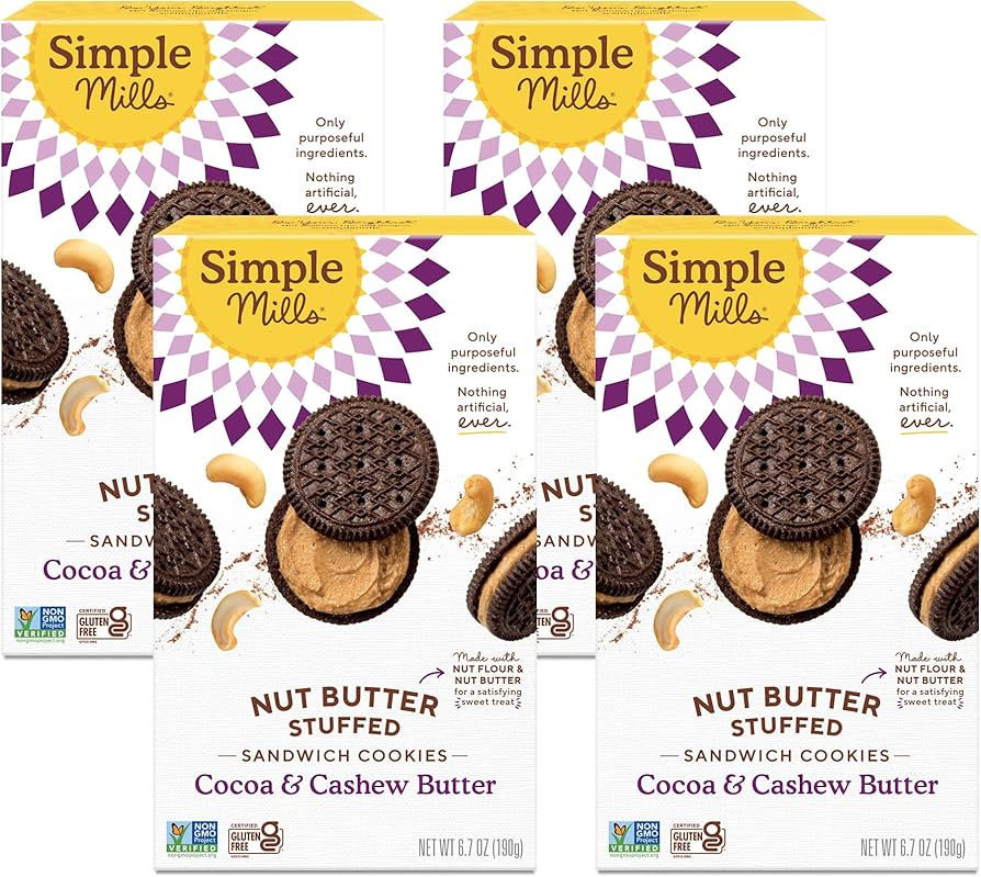 Simple Mills Cocoa & Cashew Butter Sandwich Cookies - Gluten Free, Vegan, Healthy Snacks, 6.7 oz ... | Amazon (US)