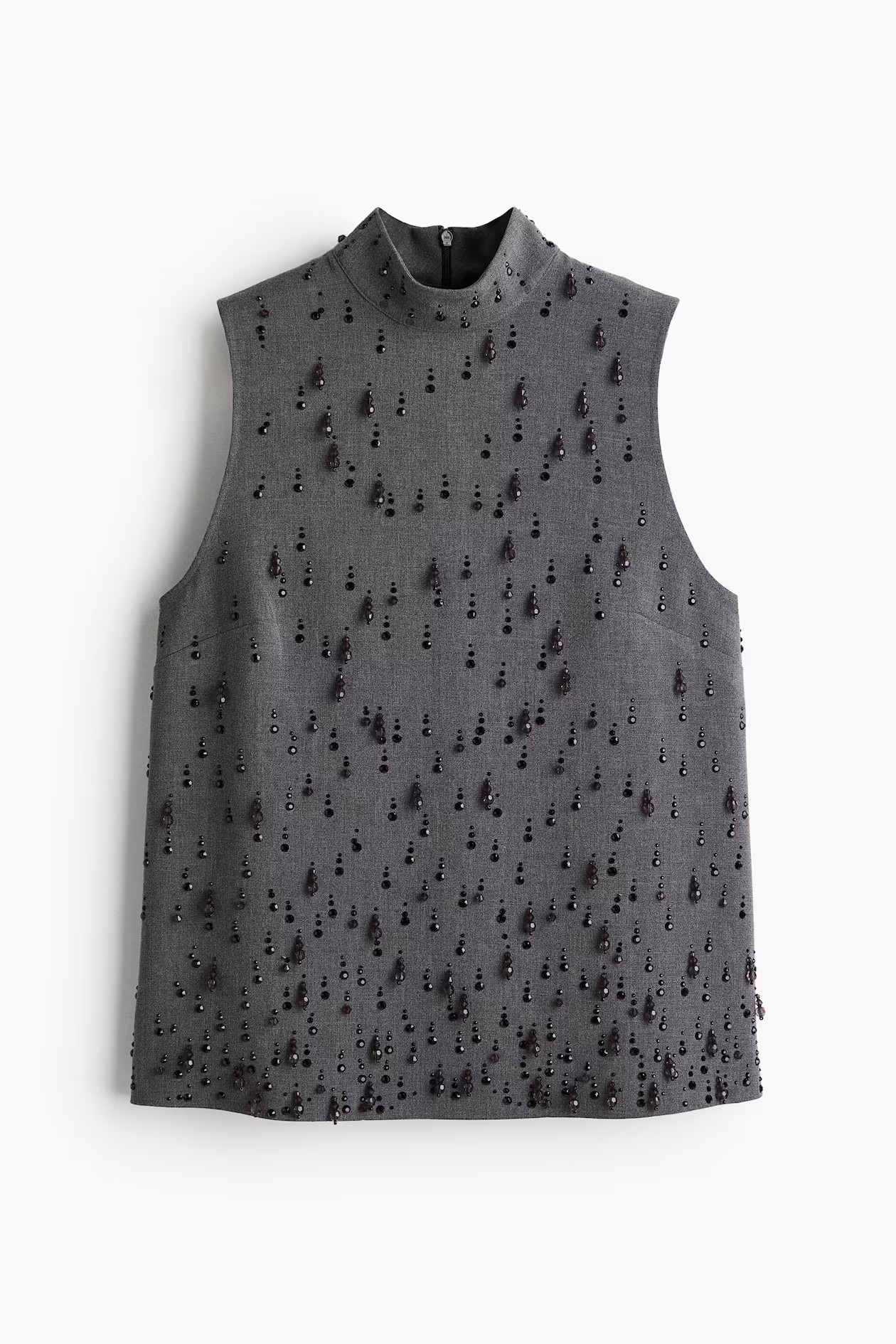 Embellished top - Sleeveless - Regular length - Dark grey marl - Ladies | H&M GB | H&M (UK, MY, IN, SG, PH, TW, HK)