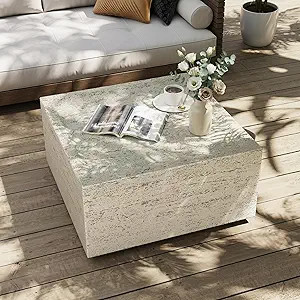 UPHA 28" Square Outdoor Coffee Table, Modern Hollow Concrete Patio Table, Small Minimalist Low Ac... | Amazon (US)