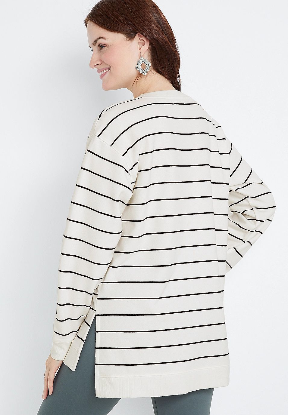 Willowsoft White Stripe Tunic Sweatshirt | Maurices
