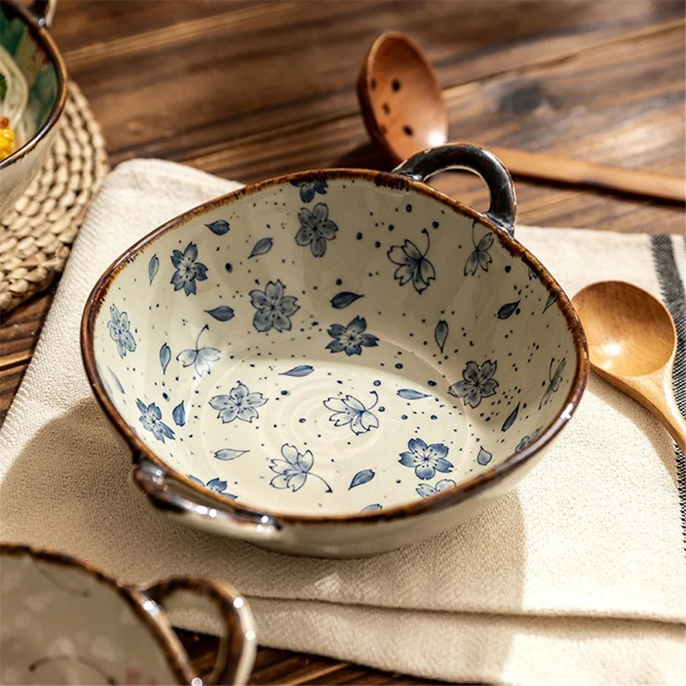 7.5 Inch Salad Bowl, 24oz Ceramic Serving Bowl with Handle,1PC Japanese Irregular Edge Serving Bo... | Walmart (US)