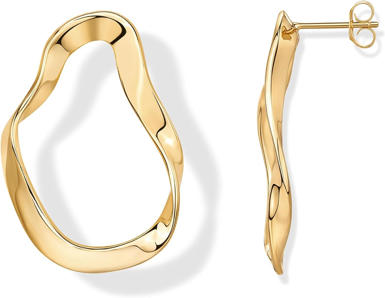 PAVOI 14K Gold Plated Sterling Silver Posts Wavy Statement Drop Earrings | Lightweight Twisted In... | Amazon (US)