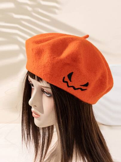 1pcs women's orange Halloween Embroidered Grimace casual knitted hat suitable for everyday wear | SHEIN