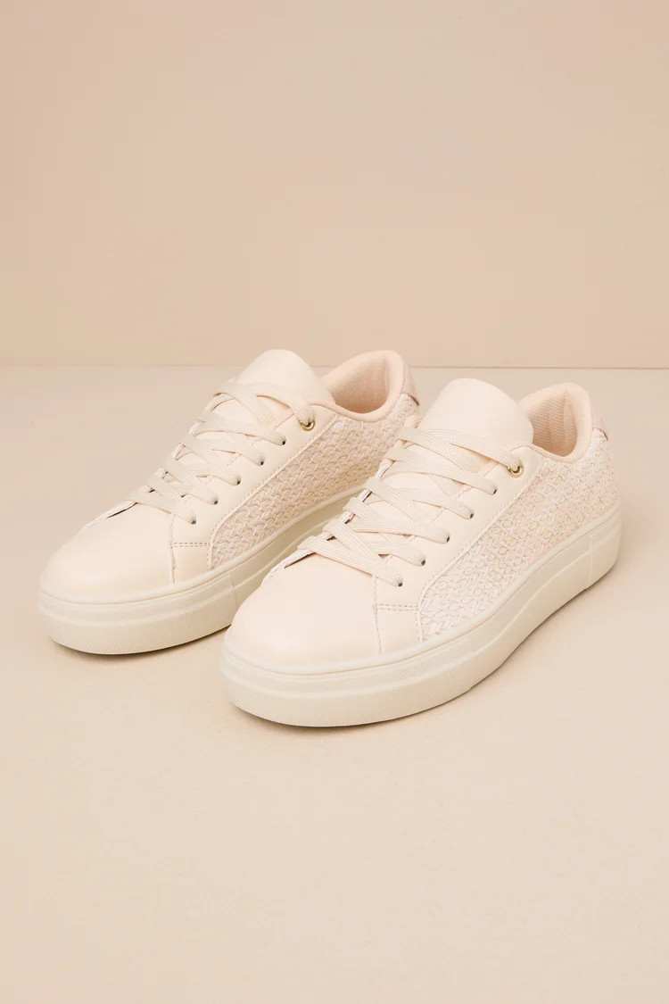 Danver Beige Raffia Lace-Up Sneakers | Lulus