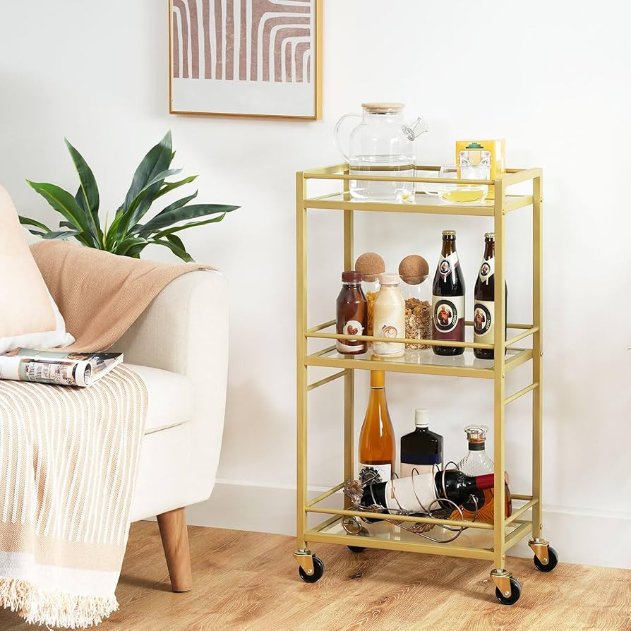 Bar Cart for The Home, 3-Tier Drink Cart on Wheels, Home Bar Serving Cart, Mini Bar Cart for Smal... | Amazon (US)