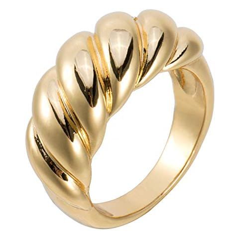 PAVOI 14K Gold Plated Croissant Dome Ring | Twisted Braided Gold Plated Ring | Chunky Signet Ring... | Amazon (US)