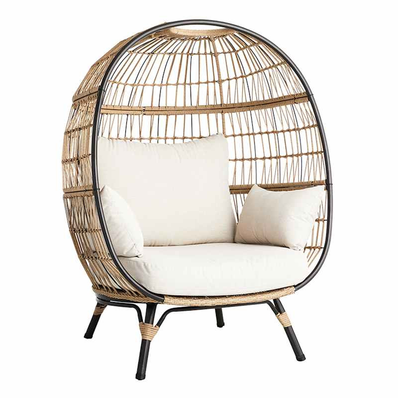 Paloma Taupe Wicker with Sand Cushions Oversized Patio Egg Chair | At Home