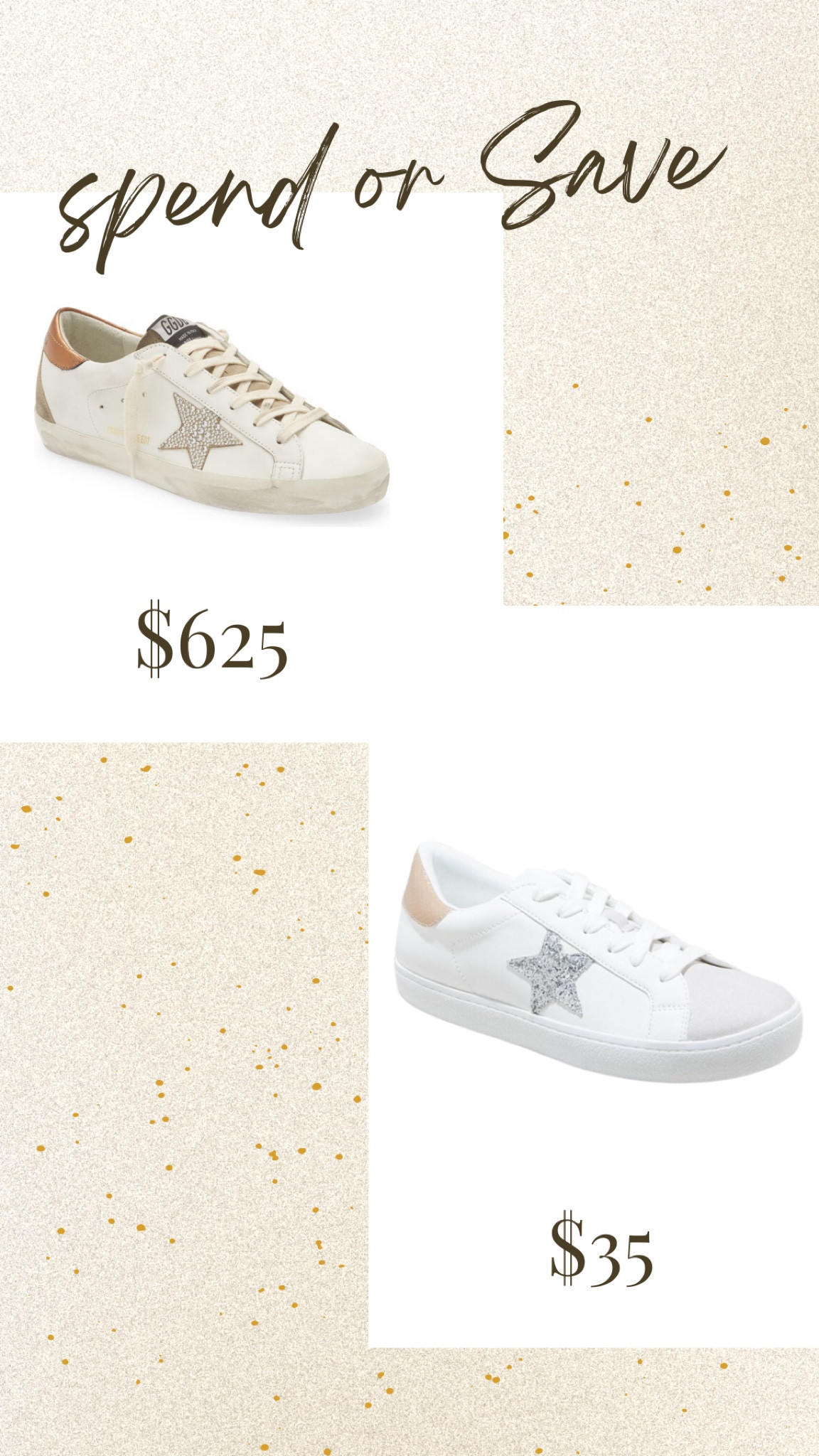 Spend or save. Splurge or save. Golden goose knock offs. Target finds. Target shoes. Target sneakers. Trendy sneakers. Popular trends.  

#LTKstyletip #LTKFind #LTKshoecrush
