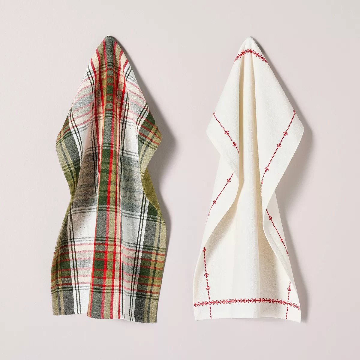 2ct Embroidered Border & Plaid Christmas Kitchen Towels - Hearth & Hand™ with Magnolia | Target