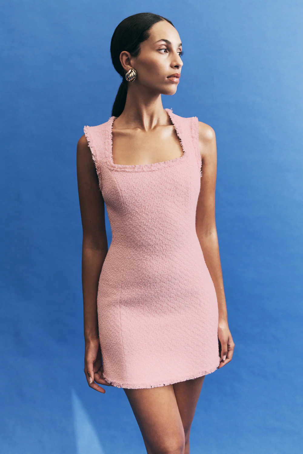 Lea Tweed Sleeveless Mini Dress - Baby Pink | Meshki UK