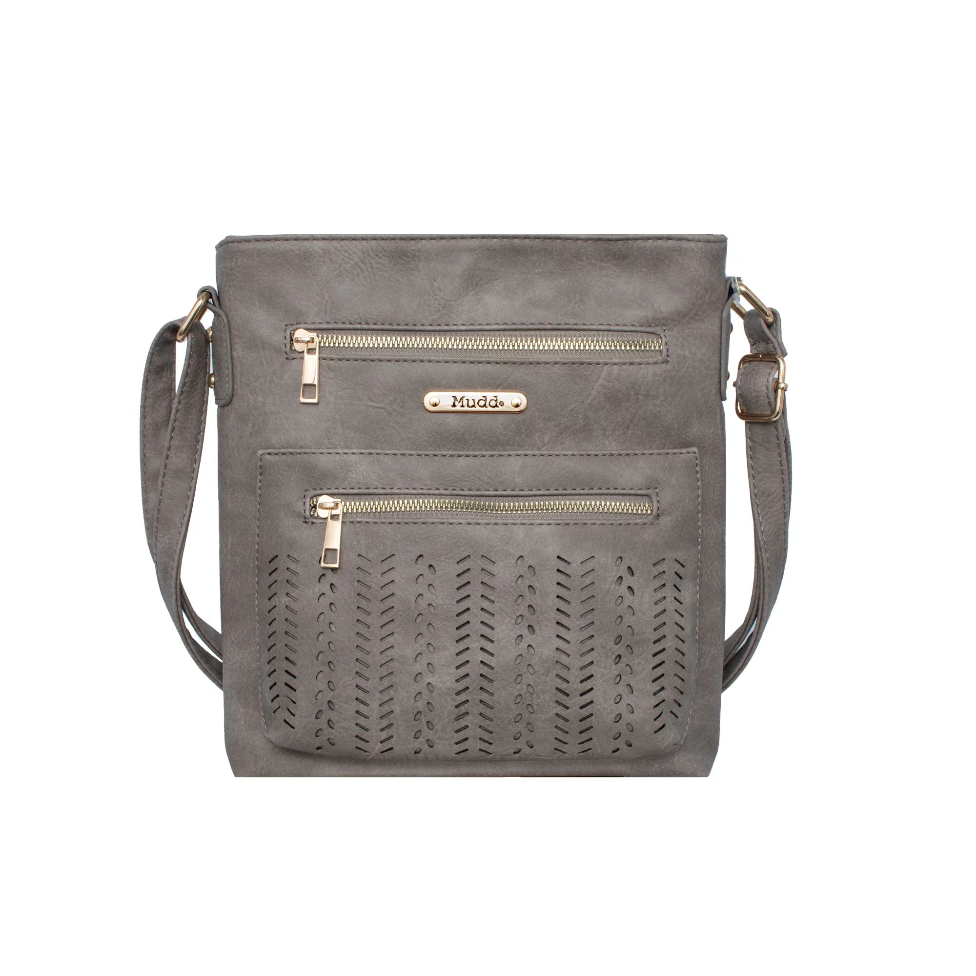 Mudd Women's Vegan Leather Grey Perforated Cross Body With Adjustable Shoulder Strap | Walmart (US)