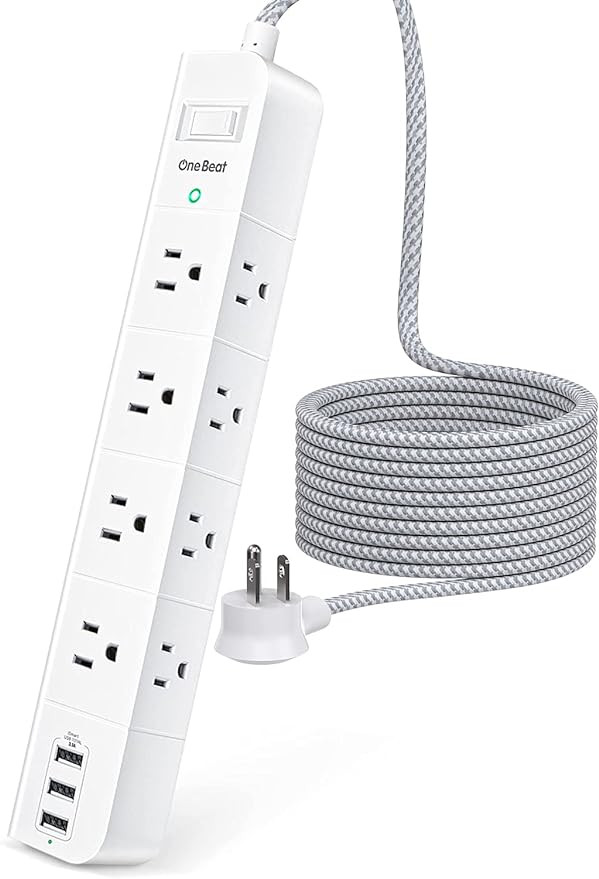 Power Strip Surge Protector - 8 Widely AC Outlets 3 USB, 5 ft Extension Cord, Flat Plug, Desktop ... | Amazon (US)