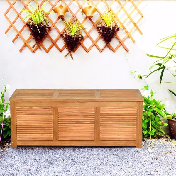 Costway 47 Gallons Water Resistant Solid Wood Deck Box in Natural | Wayfair North America
