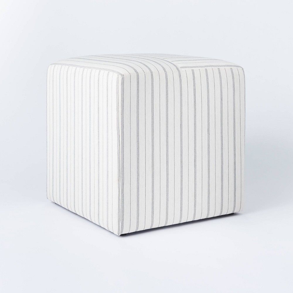 Lynwood Square Upholstered Cube White Stripe - Threshold designed with Studio McGee | Target