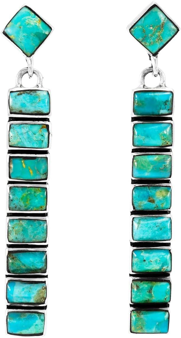 Turquoise Earrings 925 Sterling Silver & Genuine Turquoise (Choose Color) | Amazon (US)
