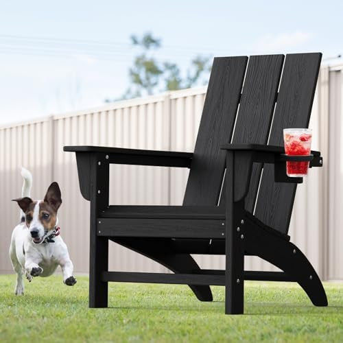 Modern Adirondack Chair with Cup Holder, HDPE Plastic Patio Chairs for All Weather, Fire Pit Chai... | Amazon (US)