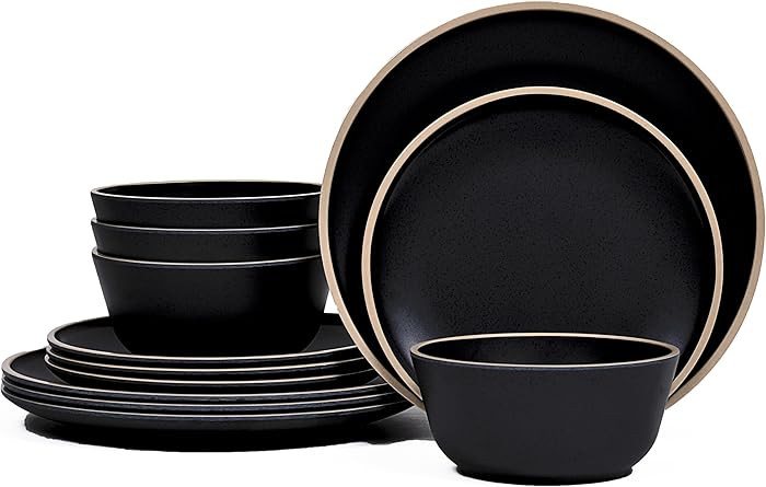 Melamine Dinnerware Sets for 4,12 Pcs Plate and Bowl Set,Unbreakable dish set,BPA Free,Suitable I... | Amazon (US)