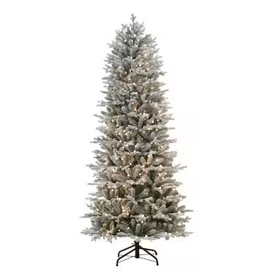 Holiday Living 7.5-ft Essex Fir Pre-lit Traditional Slim Flocked Artificial Christmas Tree with 4... | Lowe's