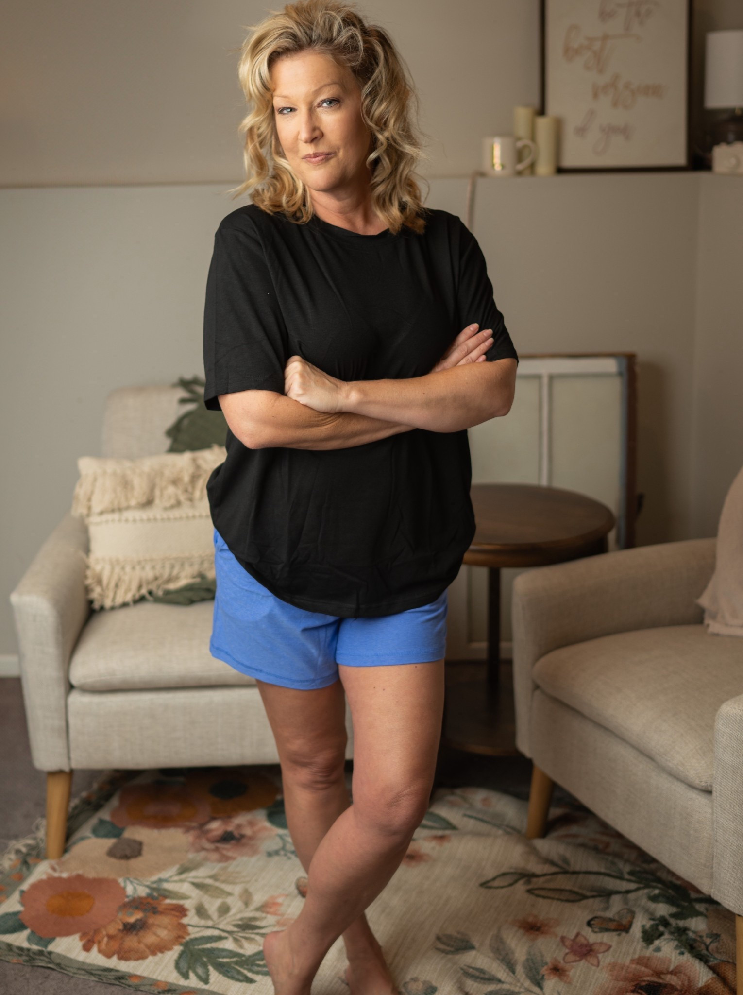 These comfy blue shorts (Walmart find!) paired with a classic black tee (Amazon) are perfect for summer days or just lounging at home 💙

Simple, affordable, & so easy to style!

#LTKActive #LTKOver40 #LTKFindsUnder50