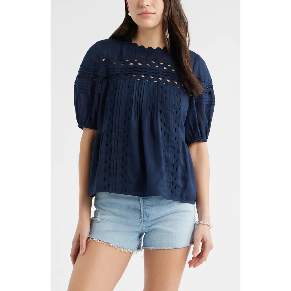Caslon® Rickrack Trim Popover Top in Navy Blazer at Nordstrom Rack, Size Xx-Small | Nordstrom Rack