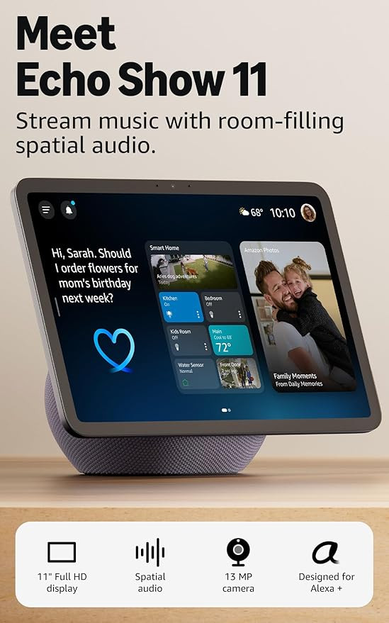 Amazon Echo Show 11 (newest model), Vibrant Full-HD 11" display with more viewing area and spatia... | Amazon (US)