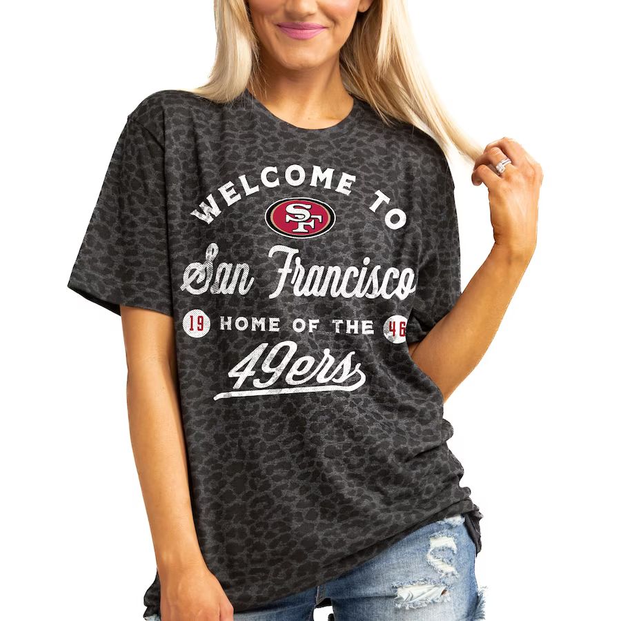 San Francisco 49ers Gameday Couture Women's Wildcat Blitz Tonal Leopard T-Shirt - Charcoal | Fanatics