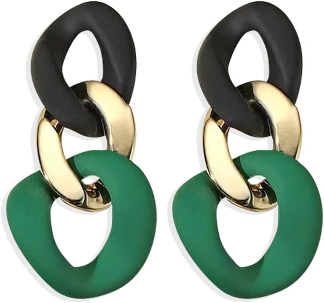 Charm Elegant Hollow Color Chain Acrylic Geometric Temperament Dangle Drop Earrings Bohemian Mini... | Amazon (US)