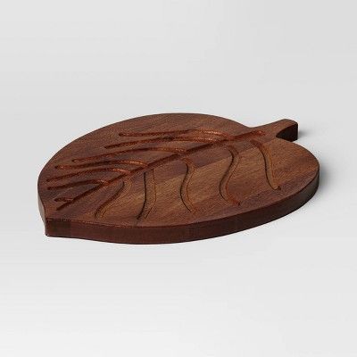 Wooden Round Leaf Shape Serving Board with Handle Dark Brown - Threshold™ | Target